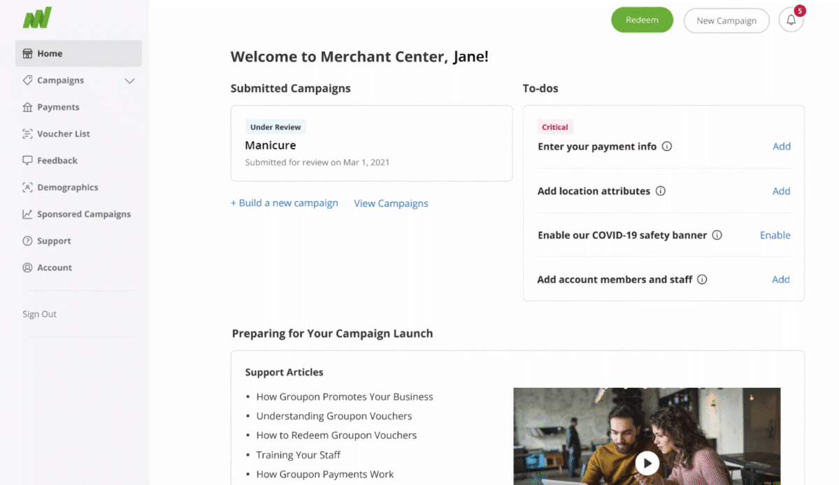 Groupon merchant dashboard