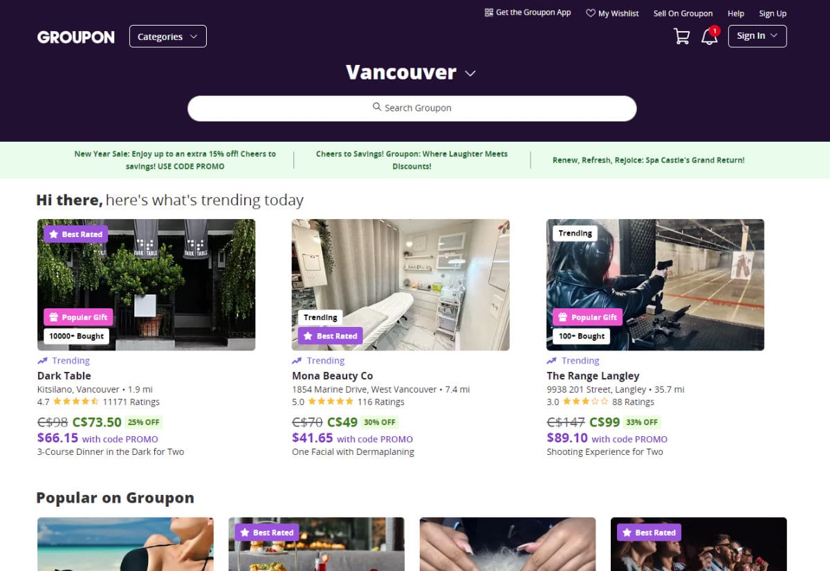 Groupon website homepage
